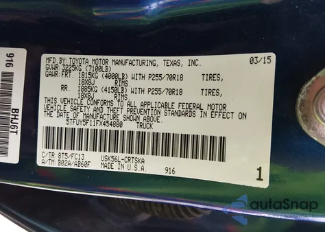 2015 Toyota Tundra Sr5 5.7L V8 z USA, uszkodzony, nr VIN 5TFUY5F11FX454880